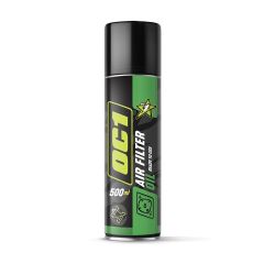 OC1 Air Filter Oil 500 ml - professionele aerosololie voor schuimfilters in offroadmotoren, met groene controlekleurstof