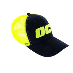 OC1 Lime Cap trucker pet, zijaanzicht, energieke limegroene kleur en sportief trucker-ontwerp